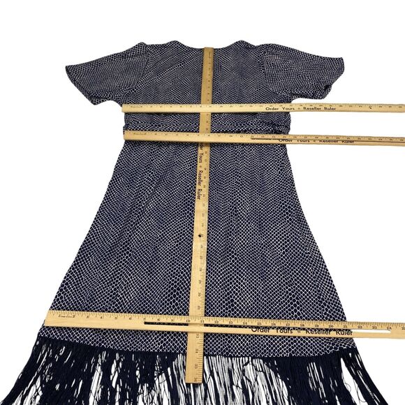 Michael Kors Sheath Dress Womens Medium Navy White Fringing Short Sleeve $135 - Picture 5 of 16